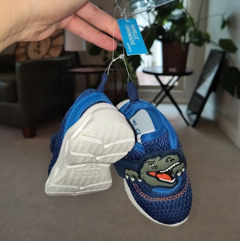 Kids Blue Dinosaur Sneakers children size 4 new Carter's boys dinosaur
